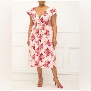 ELOQUII Elements | Ruffle Sleeve Surplice Dress With Tie Back | 24W